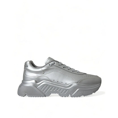 Dolce & Gabbana Silver Daymaster Calfskin Sneakers Rubber Sole Shoes