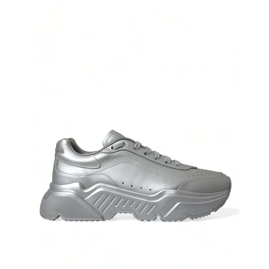 Dolce & Gabbana Silver Daymaster Calfskin Sneakers Rubber Sole Shoes