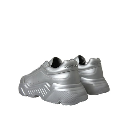 Dolce & Gabbana Silver Daymaster Calfskin Sneakers Rubber Sole Shoes