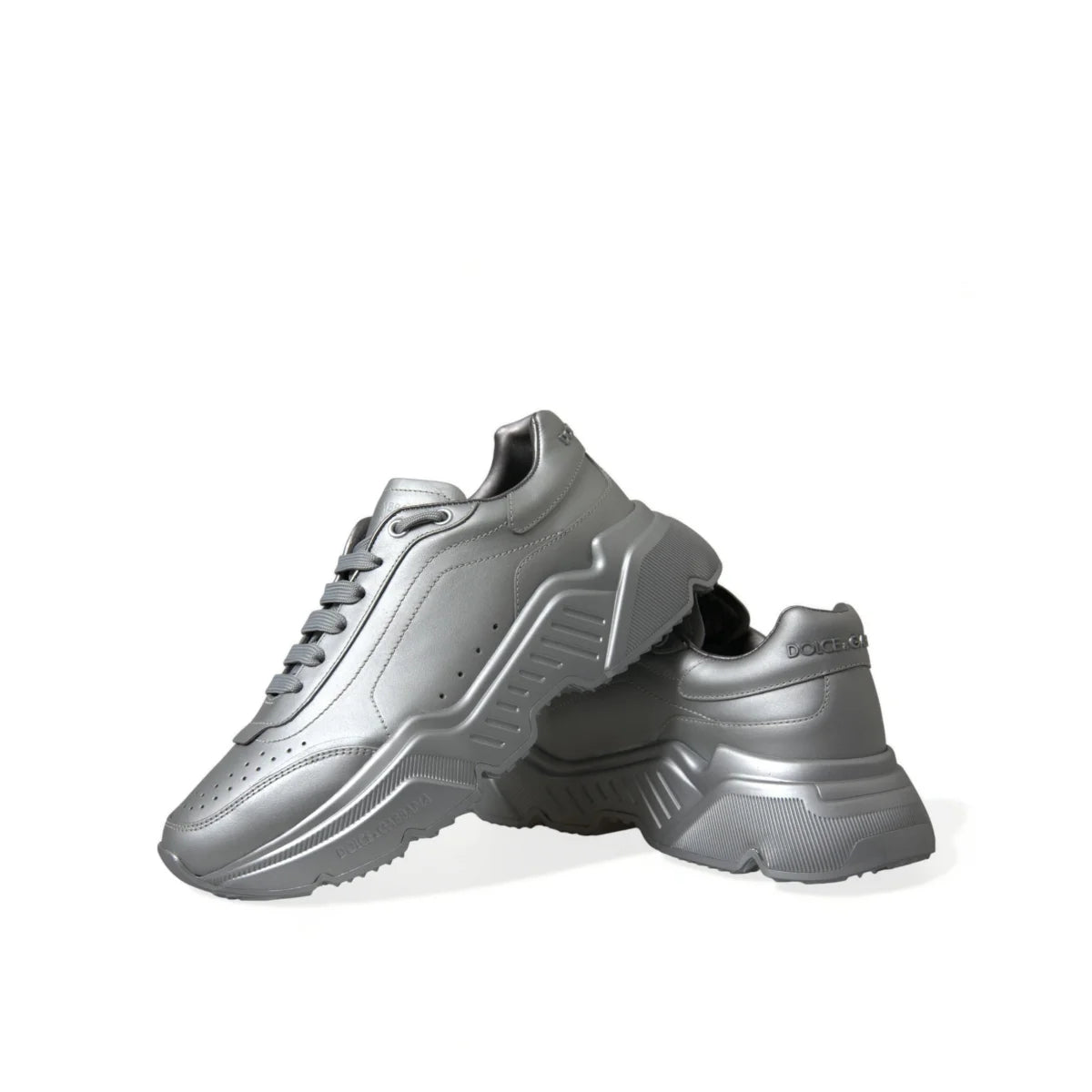 Dolce & Gabbana Silver Daymaster Calfskin Sneakers Rubber Sole Shoes