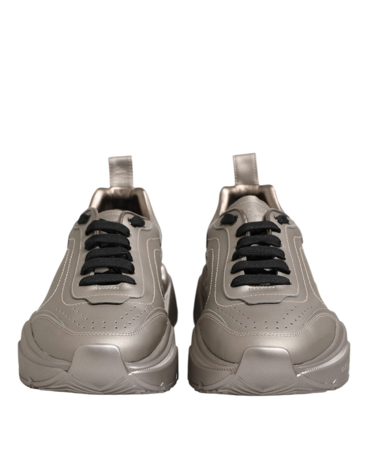 Dolce &amp; Gabbana Silver Daymaster Leather Men Sneakers Shoes