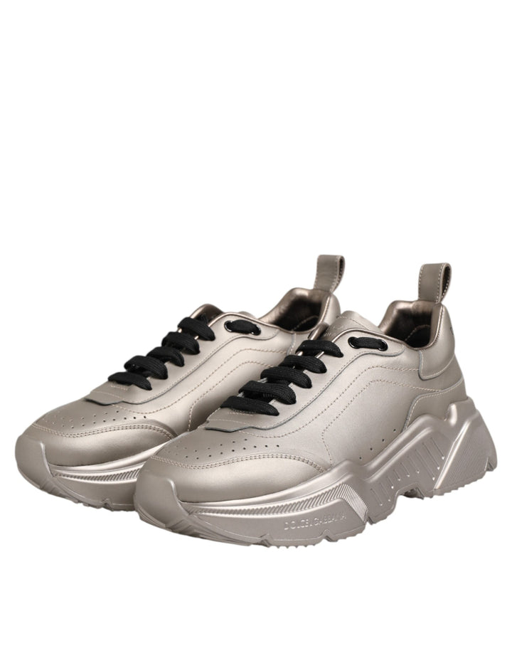 Dolce &amp; Gabbana Silver Daymaster Leather Men Sneakers Shoes