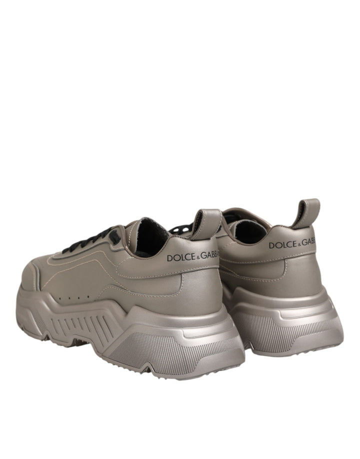 Dolce &amp; Gabbana Silver Daymaster Leather Men Sneakers Shoes