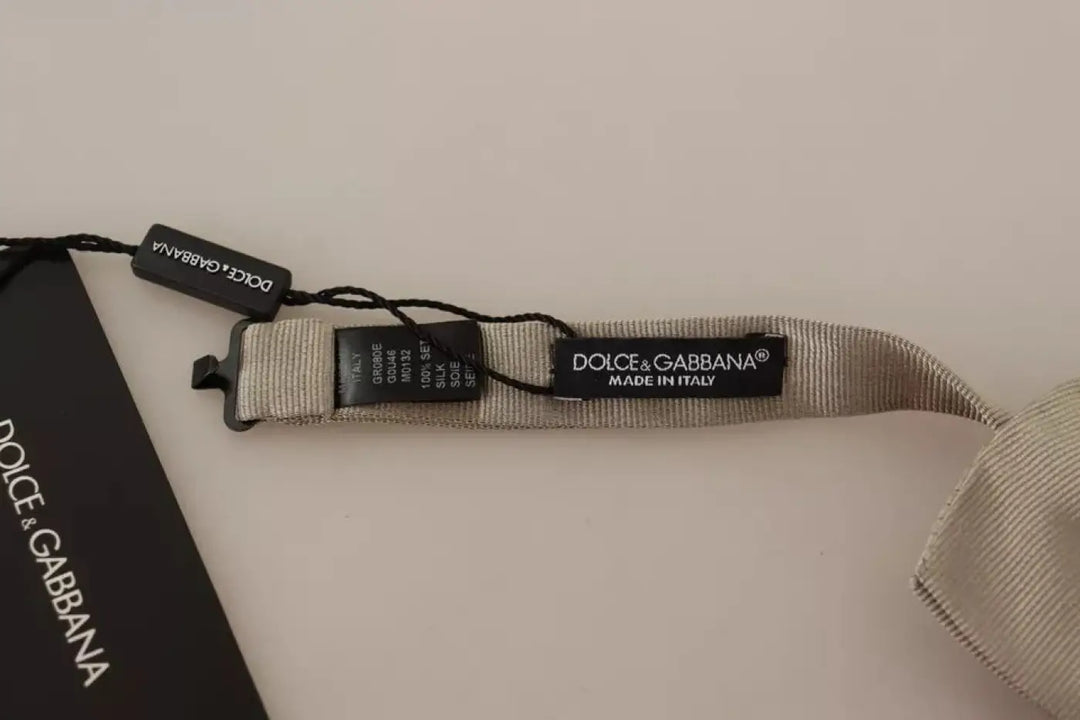Dolce &amp; Gabbana Silver Gray 100% Silk Adjustable Neck Bow Tie