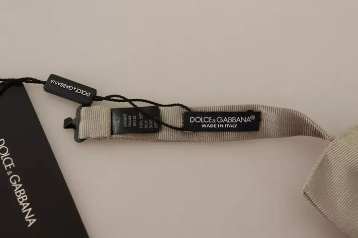 Dolce &amp; Gabbana Silver Gray 100% Silk Adjustable Neck Bow Tie