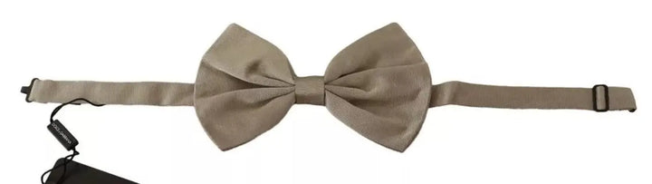 Dolce &amp; Gabbana Silver Gray 100% Silk Adjustable Neck Bow Tie