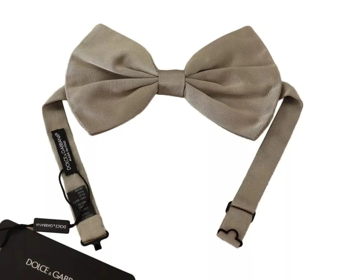 Dolce &amp; Gabbana Silver Gray 100% Silk Adjustable Neck Bow Tie