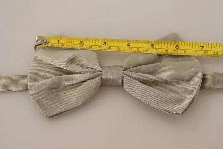Dolce &amp; Gabbana Silver Gray 100% Silk Adjustable Neck Bow Tie