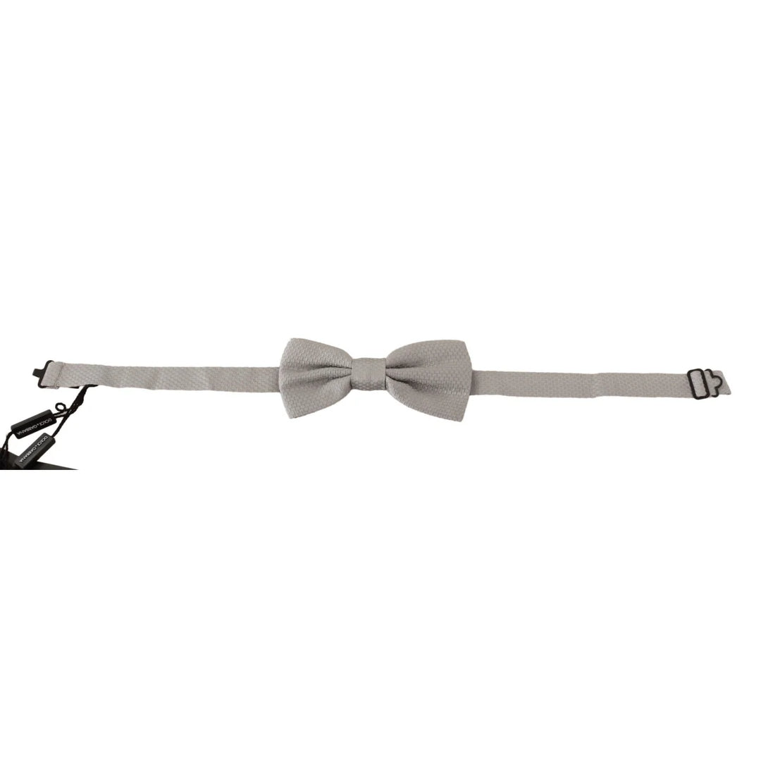 Dolce & Gabbana Silver Gray 100% Silk Adjustable Neck Papillon Bow Tie