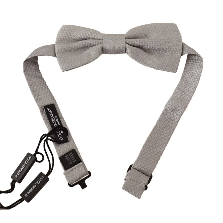 Dolce & Gabbana Silver Gray 100% Silk Adjustable Neck Papillon Bow Tie