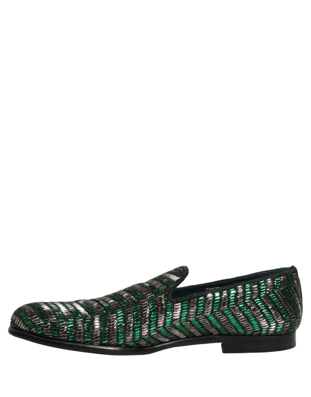 Dolce &amp; Gabbana Silver Green Embellished Dress Loafers Shoes