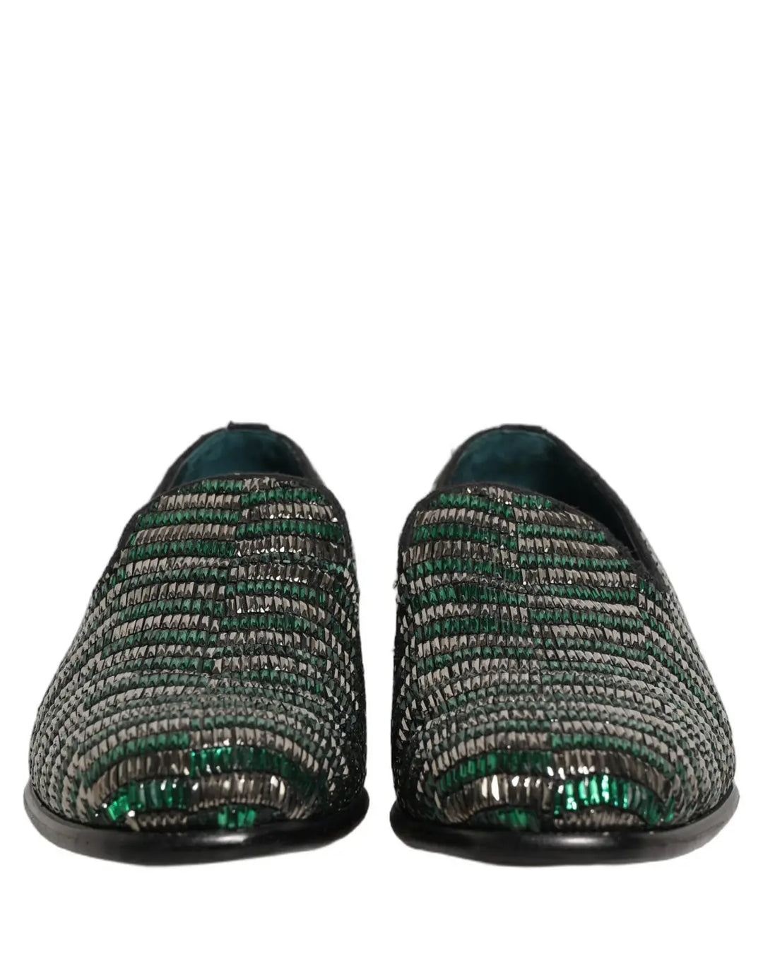 Dolce &amp; Gabbana Silver Green Embellished Dress Loafers Shoes