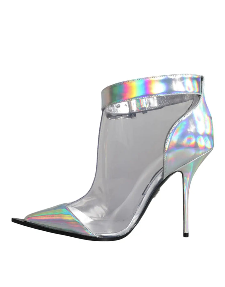 Dolce &amp; Gabbana Silver Iridescent PVC Pointed Short Boots Shoes