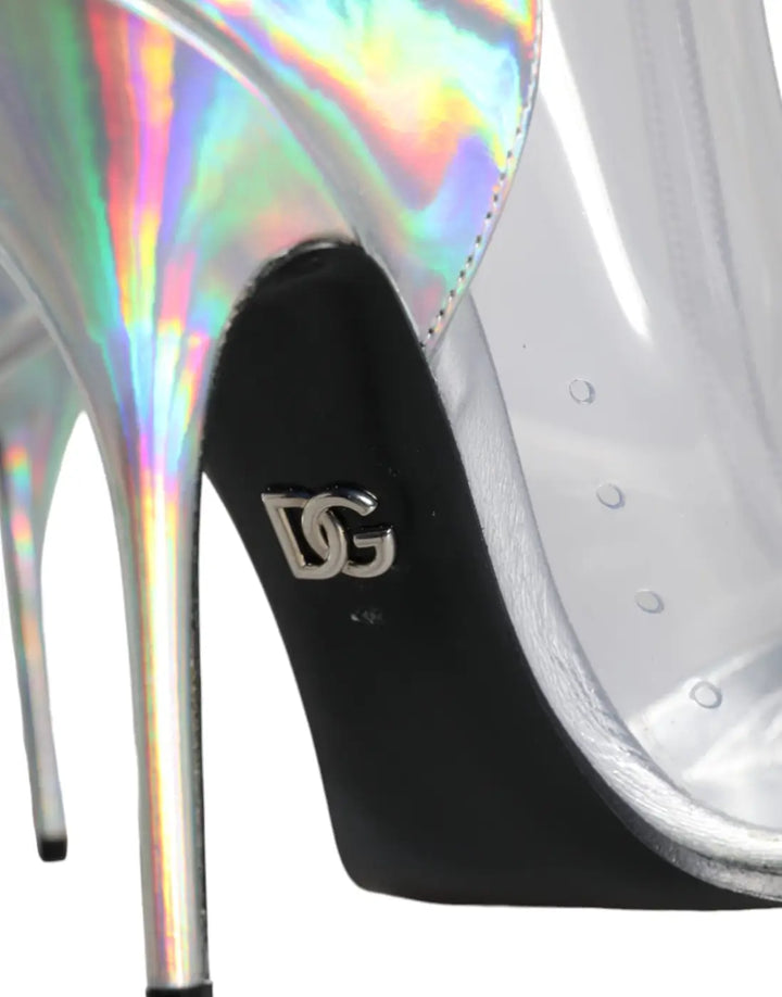 Dolce &amp; Gabbana Silver Iridescent PVC Pointed Short Boots Shoes