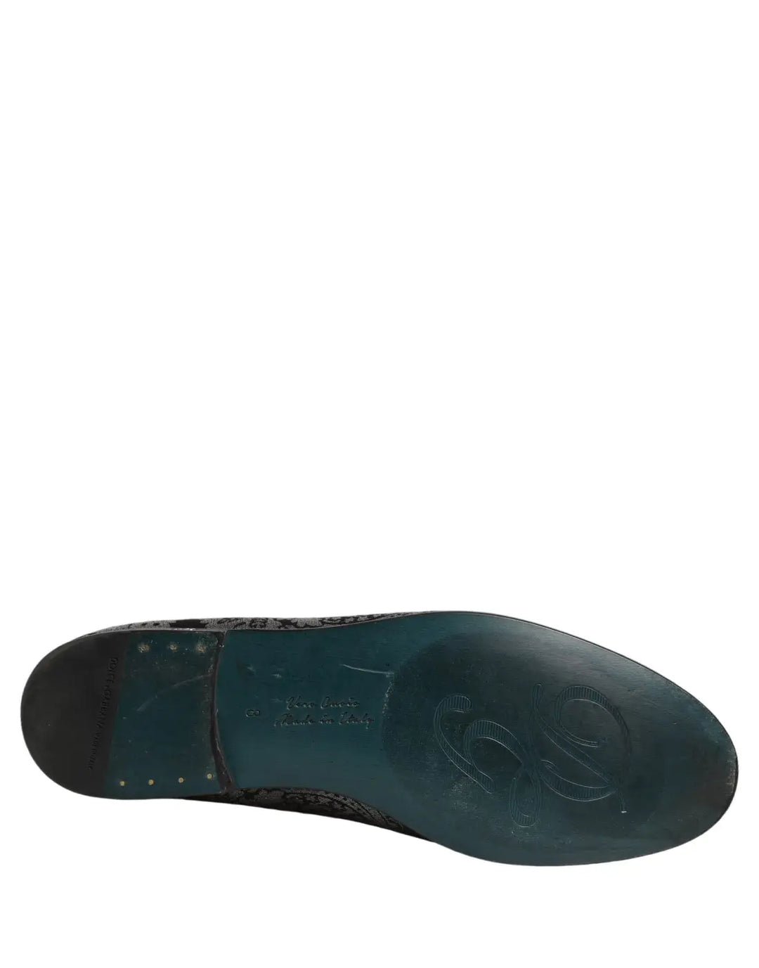 Dolce &amp; Gabbana Silver Jacquard Leather Slip On Loafers Shoes