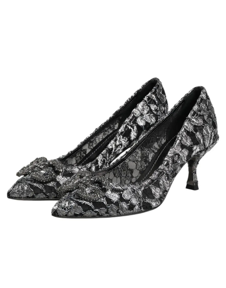 Dolce &amp; Gabbana Silver Lace DG Amore Heels Pumps Shoes