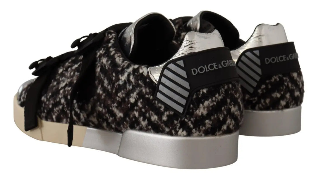 Dolce &amp; Gabbana Silver Leather Brown Cotton Wool Sneakers Shoes