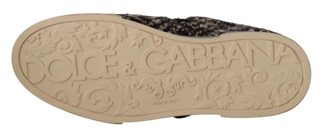 Dolce &amp; Gabbana Silver Leather Brown Cotton Wool Sneakers Shoes