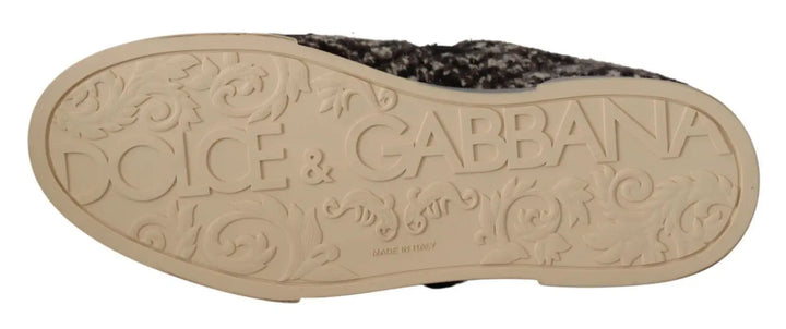 Dolce &amp; Gabbana Silver Leather Brown Cotton Wool Sneakers Shoes