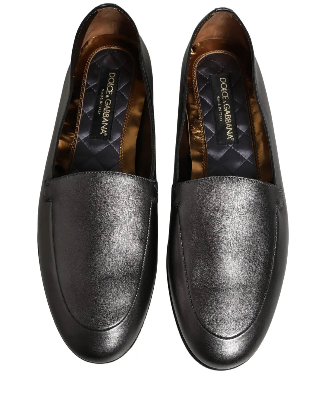 Dolce &amp; Gabbana Silver Leather DG Logo Slip On Loafers Shoes