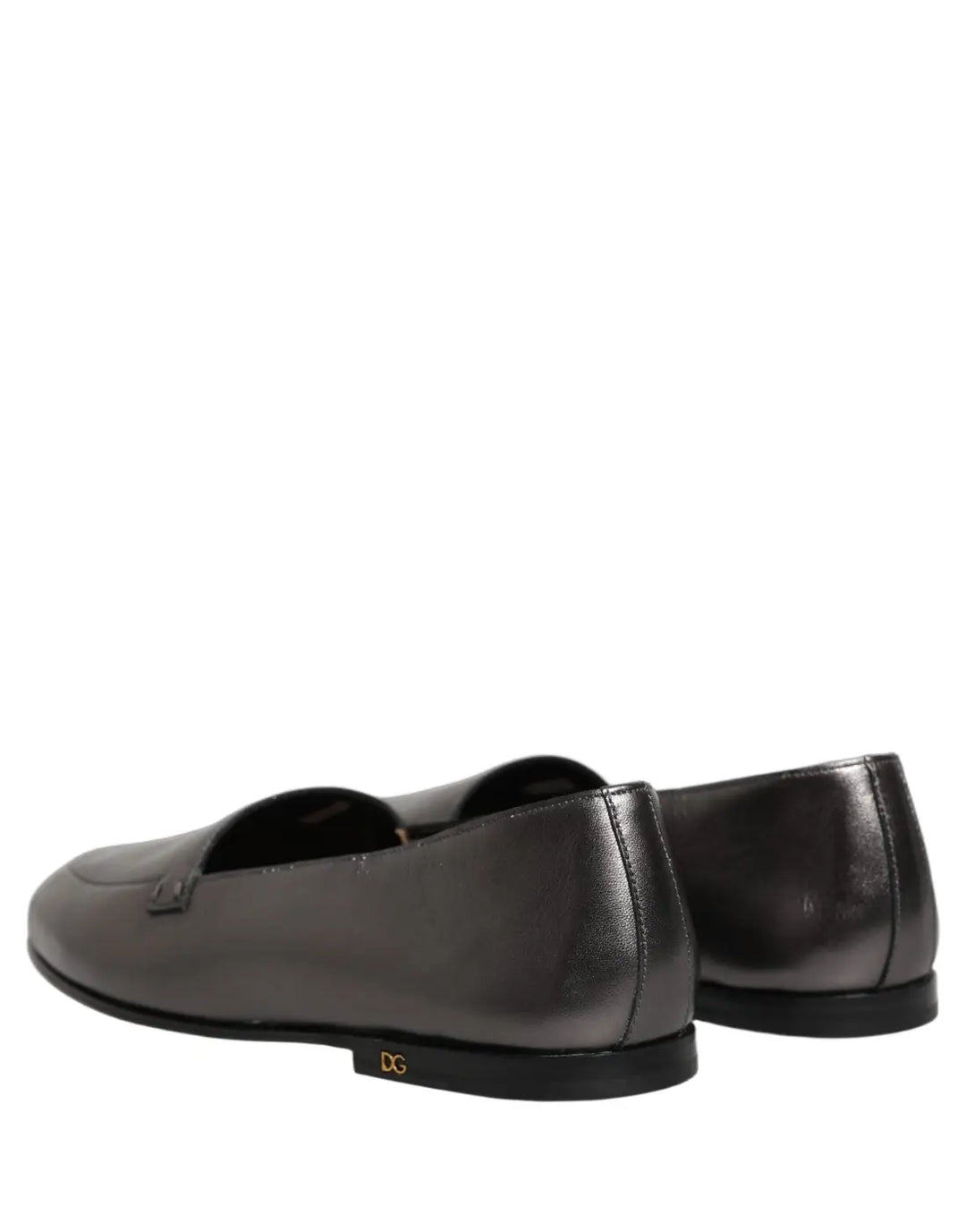 Dolce &amp; Gabbana Silver Leather DG Logo Slip On Loafers Shoes
