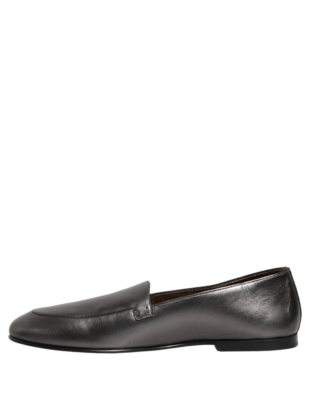 Dolce &amp; Gabbana Silver Leather DG Logo Slip On Loafers Shoes