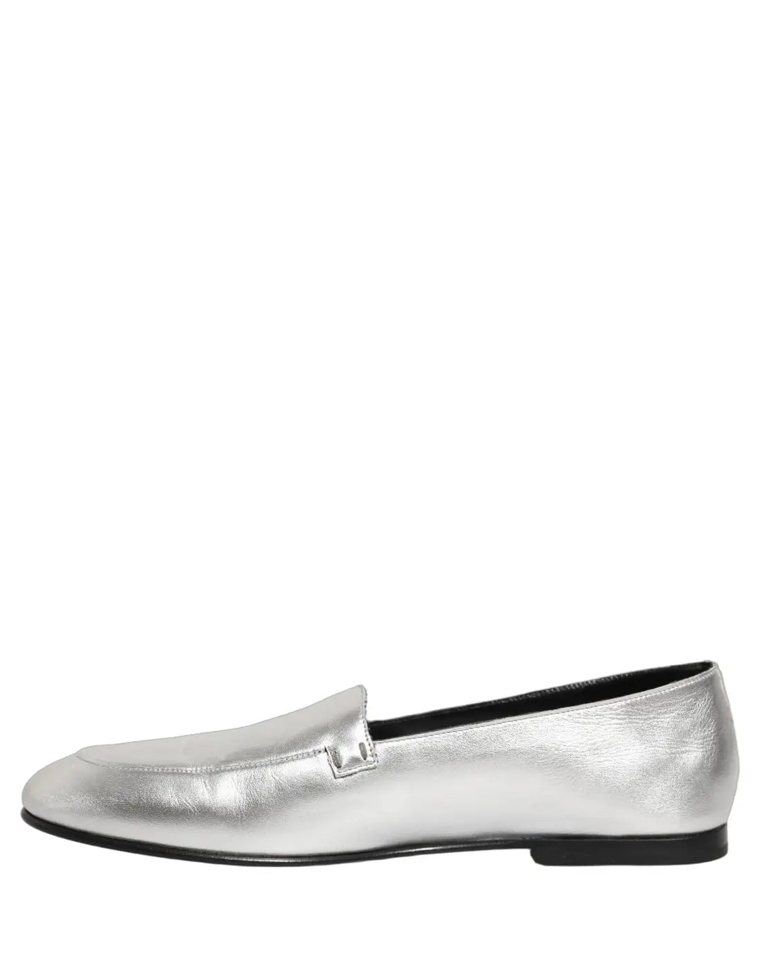 Dolce &amp; Gabbana Silver Leather DG Logo Slip On Loafers Shoes