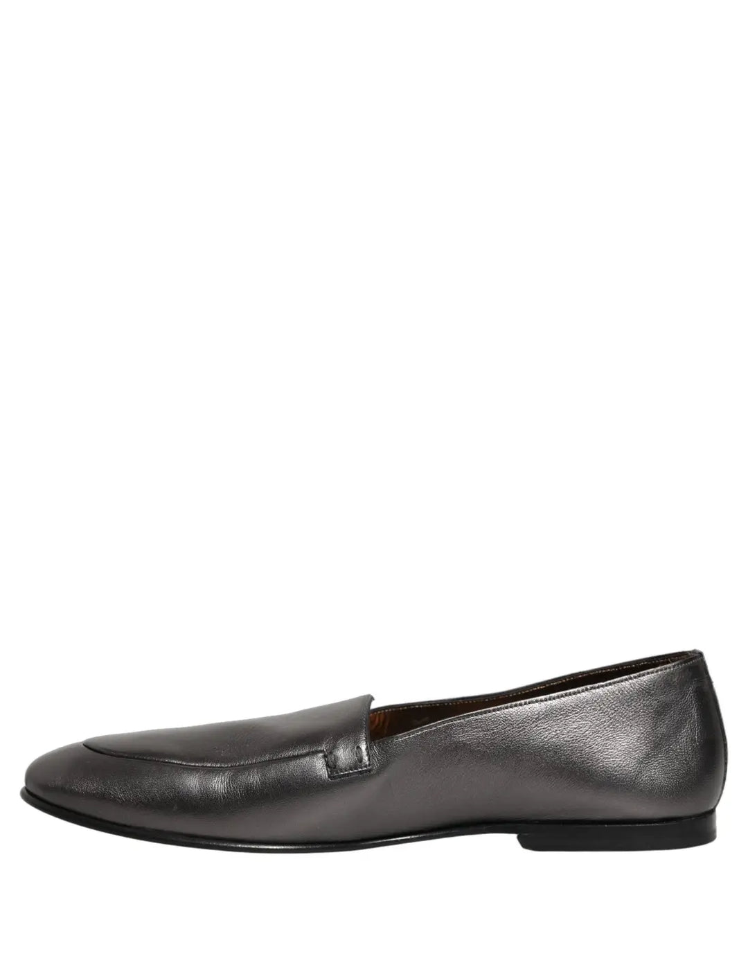 Dolce &amp; Gabbana Silver Leather DG Logo Slip On Loafers Shoes