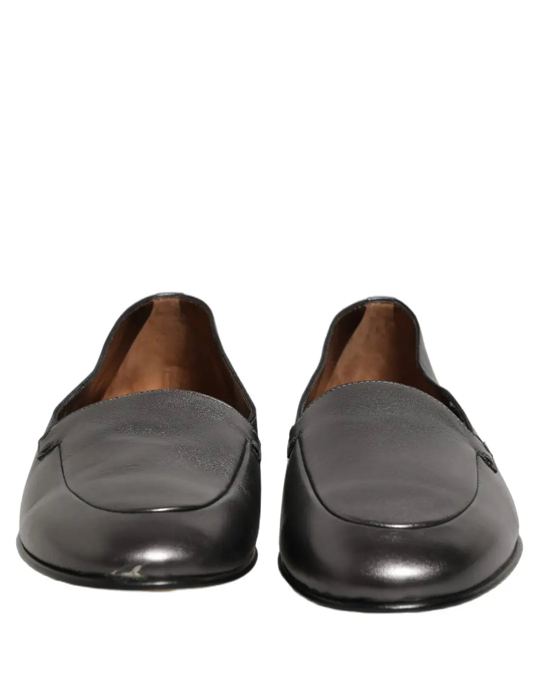 Dolce &amp; Gabbana Silver Leather DG Logo Slip On Loafers Shoes