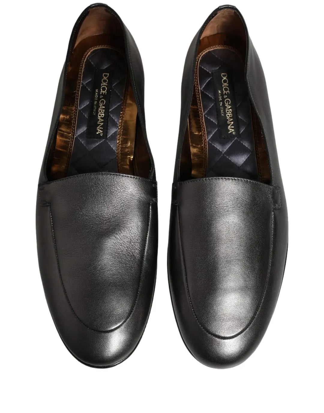 Dolce &amp; Gabbana Silver Leather DG Logo Slip On Loafers Shoes