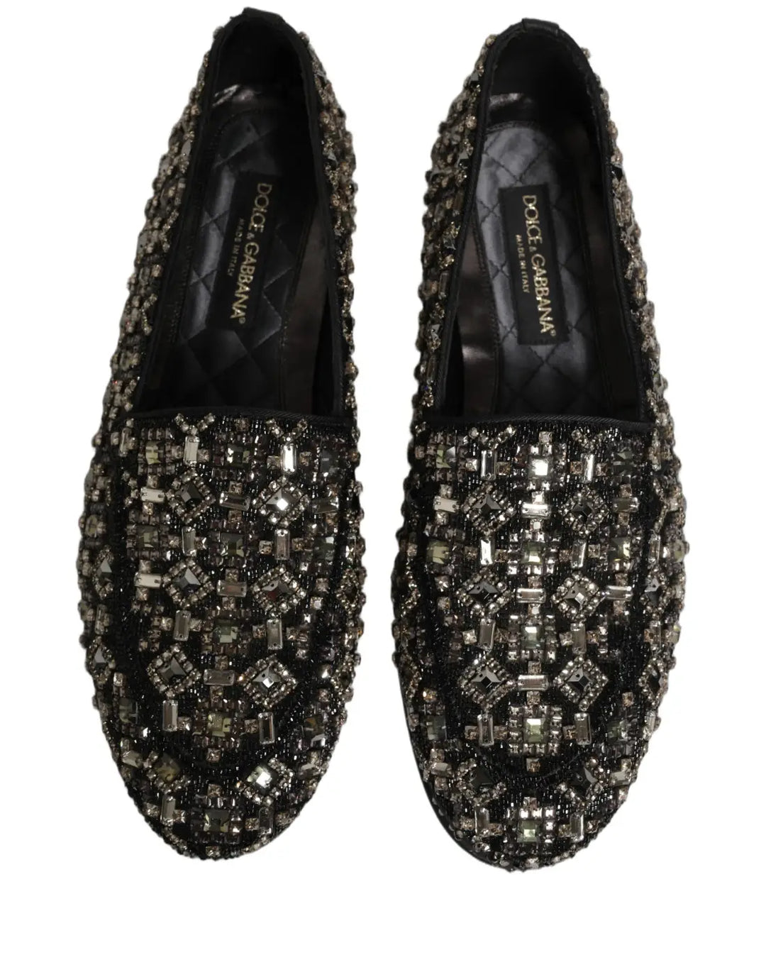 Dolce &amp; Gabbana Silver Leather Logo Slip On Loafers Shoes