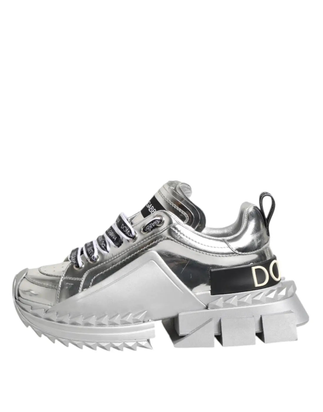 Dolce &amp; Gabbana Silver Leather Super Queen Sneakers Shoes