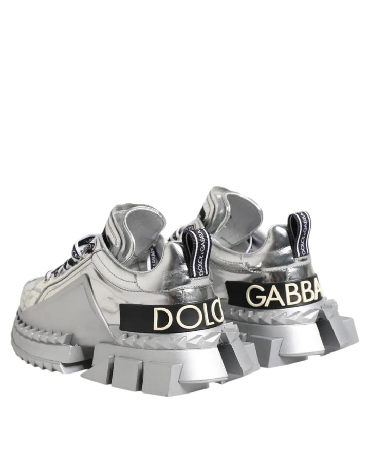 Dolce &amp; Gabbana Silver Leather Super Queen Sneakers Shoes