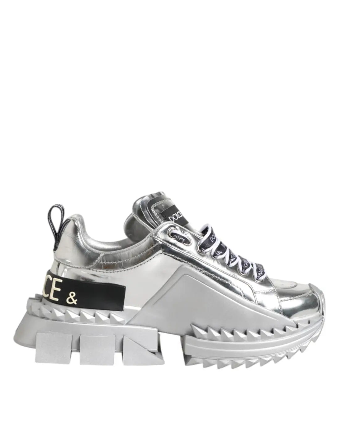 Dolce &amp; Gabbana Silver Leather Super Queen Sneakers Shoes