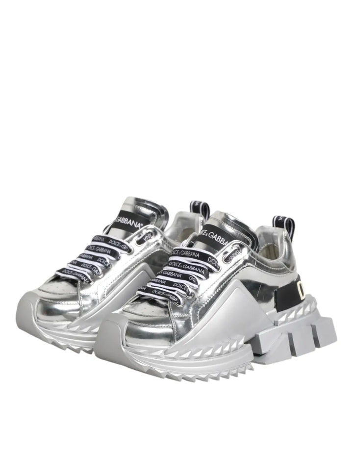 Dolce &amp; Gabbana Silver Leather Super Queen Sneakers Shoes