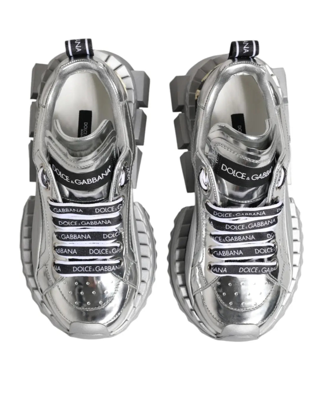 Dolce &amp; Gabbana Silver Leather Super Queen Sneakers Shoes