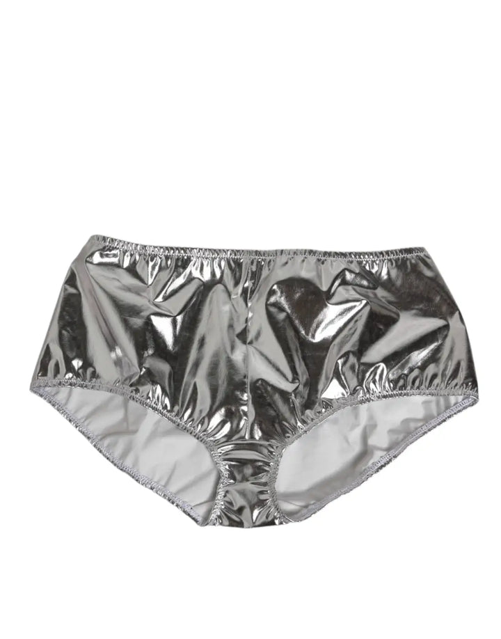 Dolce &amp; Gabbana Silver Metallic High Waist Bikini Bottom Women Underwear