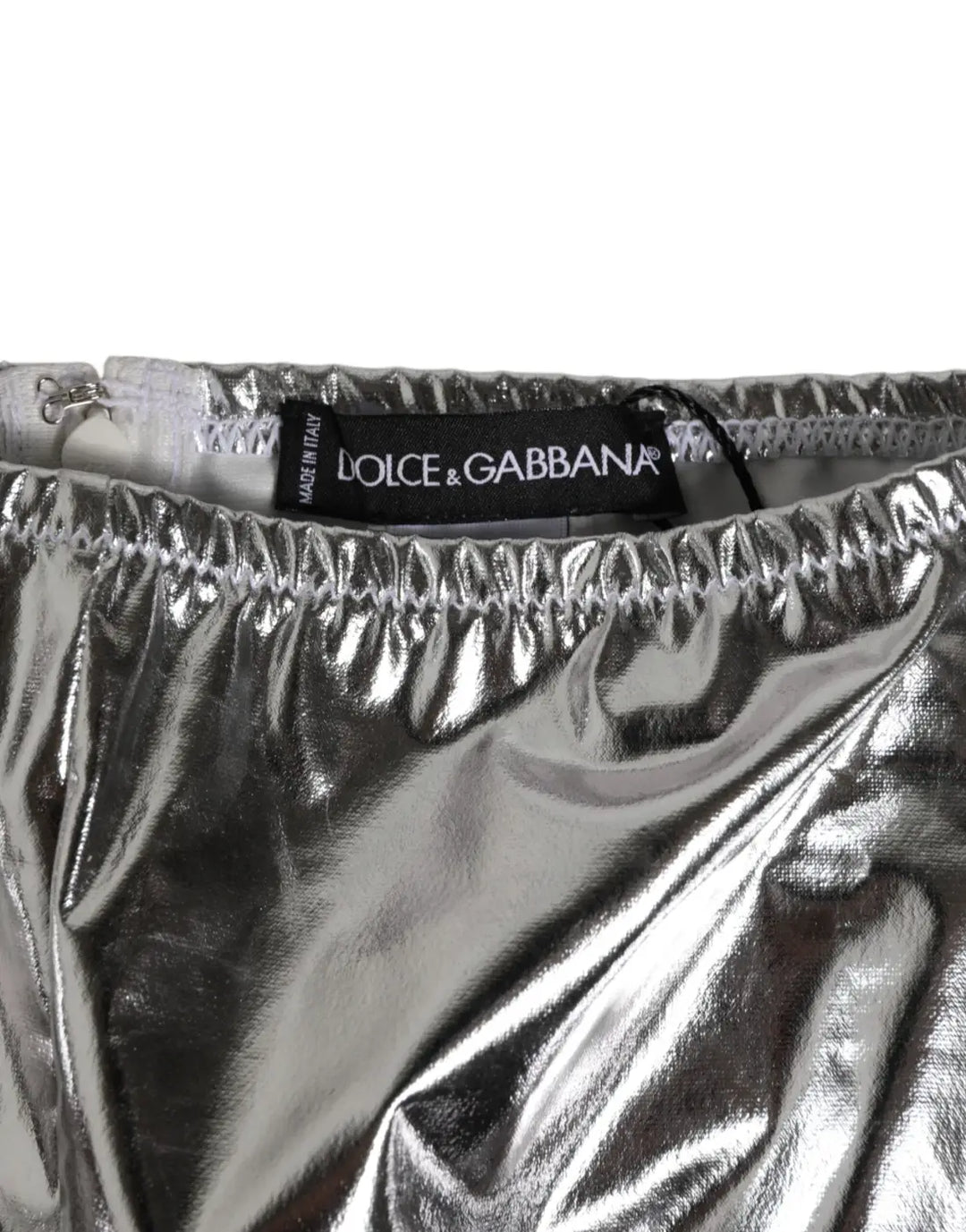 Dolce &amp; Gabbana Silver Metallic High Waist Bikini Bottom Women Underwear