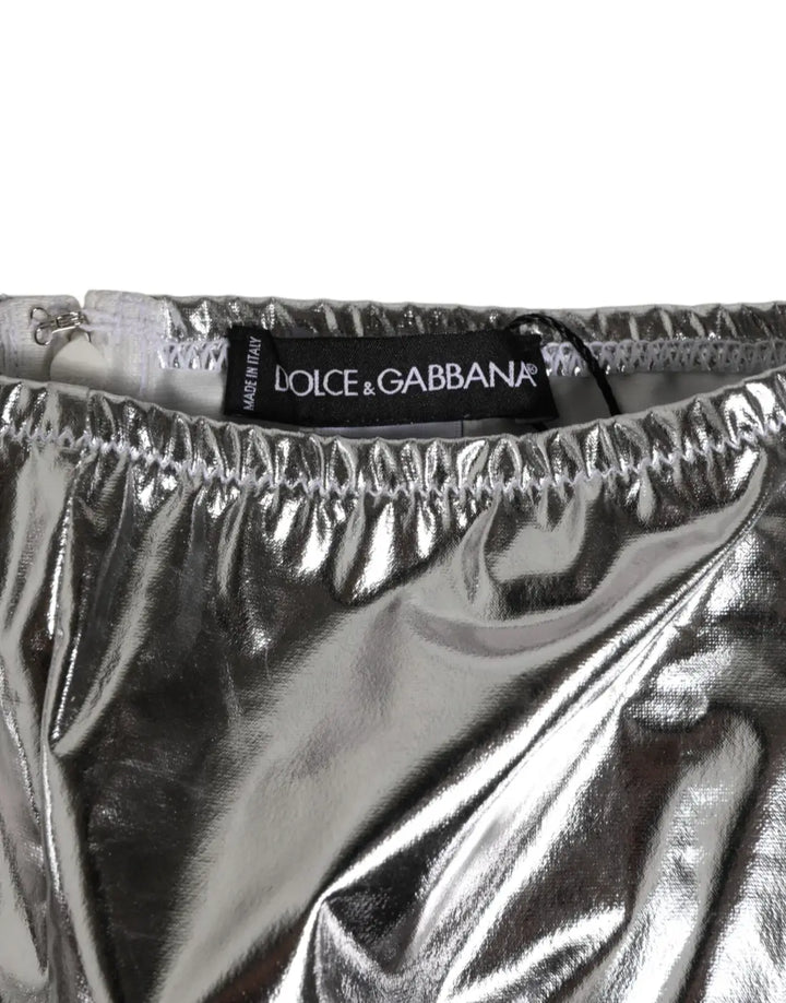 Dolce &amp; Gabbana Silver Metallic High Waist Bikini Bottom Women Underwear