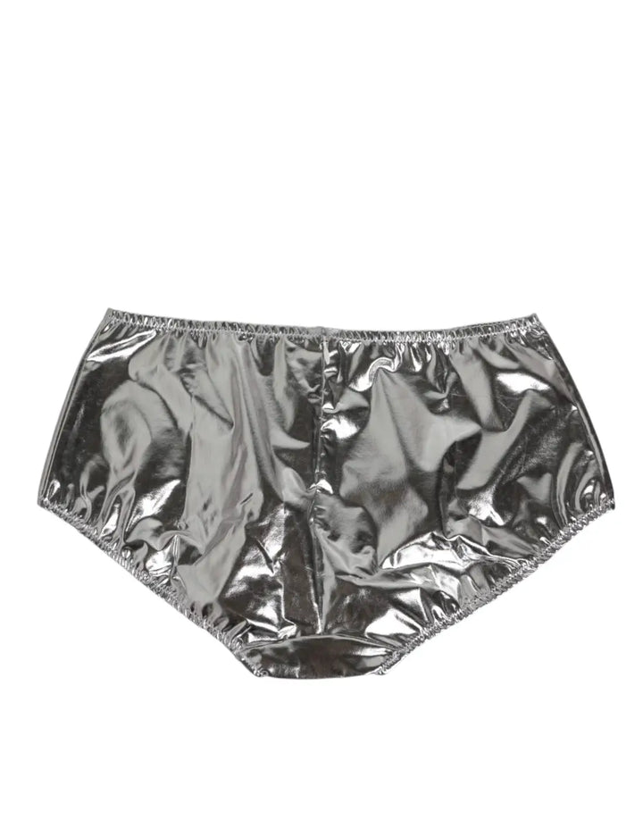 Dolce &amp; Gabbana Silver Metallic High Waist Bikini Bottom Women Underwear