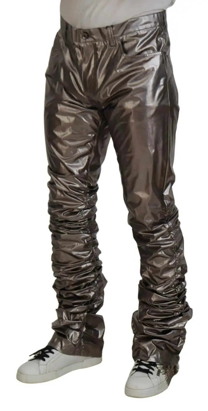 Dolce &amp; Gabbana Silver Metallic Nylon Stretch Pants