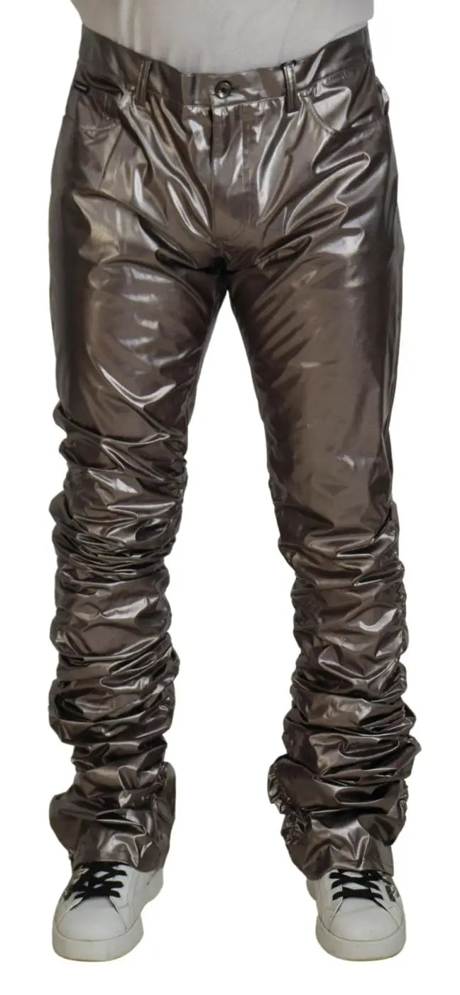 Dolce &amp; Gabbana Silver Metallic Nylon Stretch Pants