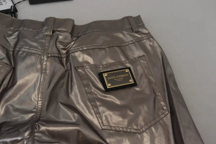 Dolce &amp; Gabbana Silver Metallic Nylon Stretch Pants