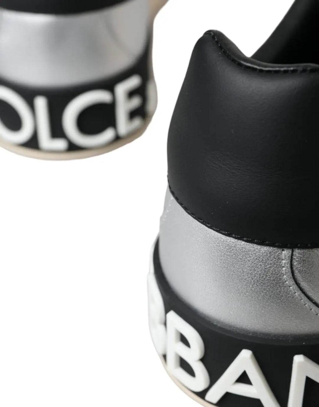 Dolce &amp; Gabbana Silver Portofino Calf Leather Sneakers Men Shoes