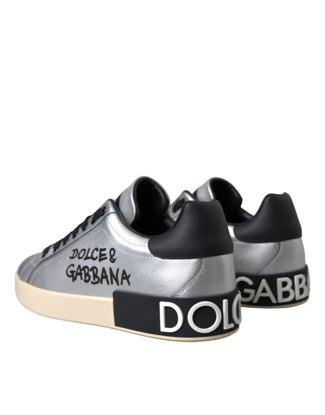 Dolce &amp; Gabbana Silver Portofino Calf Leather Sneakers Men Shoes