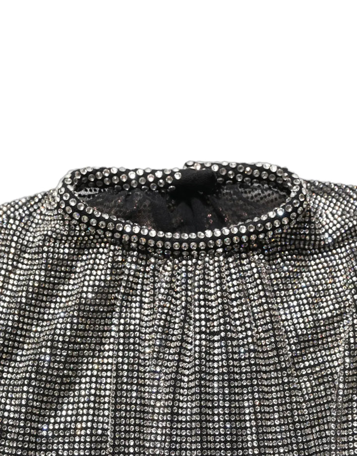 Dolce &amp; Gabbana Silver Rhinestones Long Sleeves Bodysuit Mini Dress