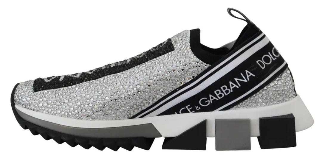 Dolce &amp; Gabbana Silver Rhinestones Sorrento Sneakers Shoes