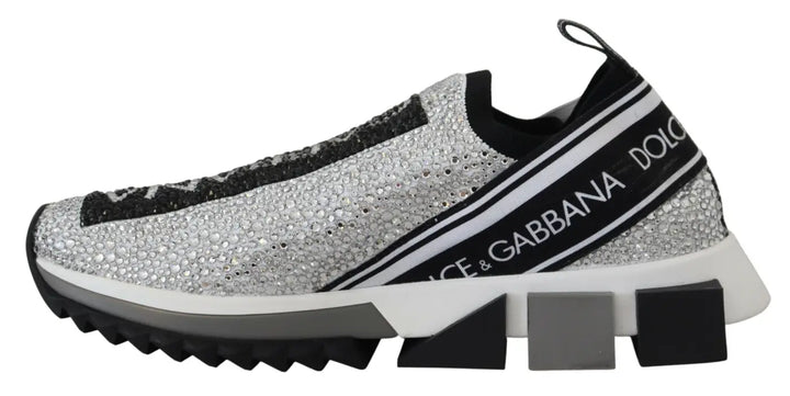 Dolce &amp; Gabbana Silver Rhinestones Sorrento Sneakers Shoes