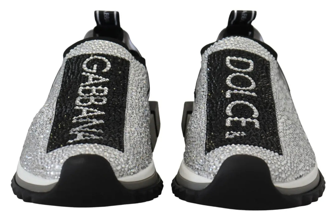 Dolce &amp; Gabbana Silver Rhinestones Sorrento Sneakers Shoes