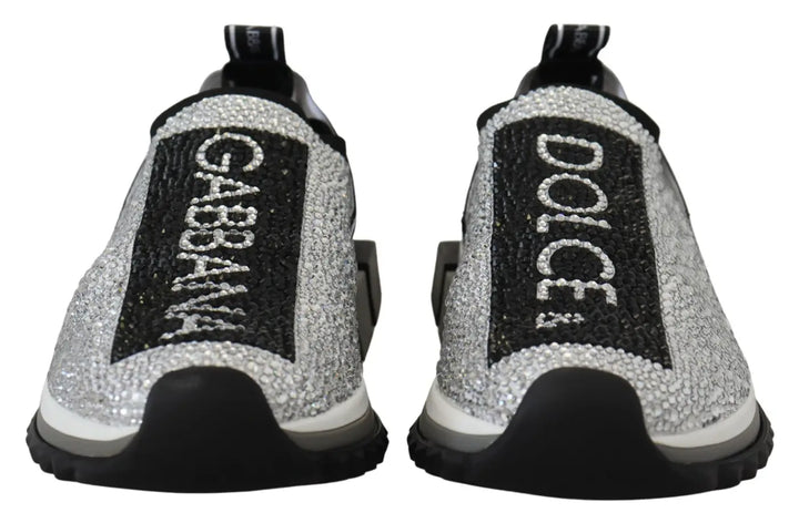 Dolce &amp; Gabbana Silver Rhinestones Sorrento Sneakers Shoes